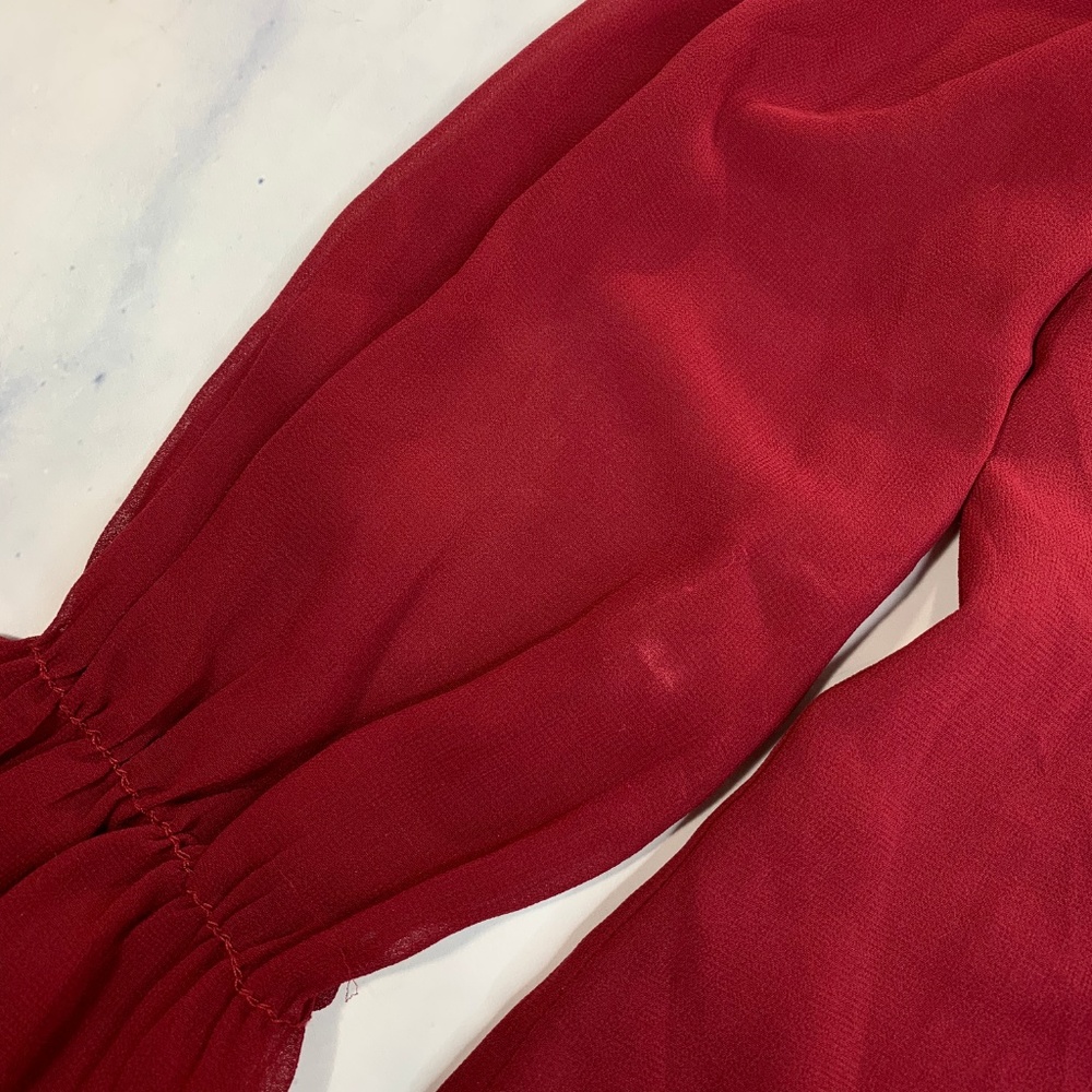 Wayf Red Off Shoulder Bell Long Sleeve Blouse - Picture 8 of 8